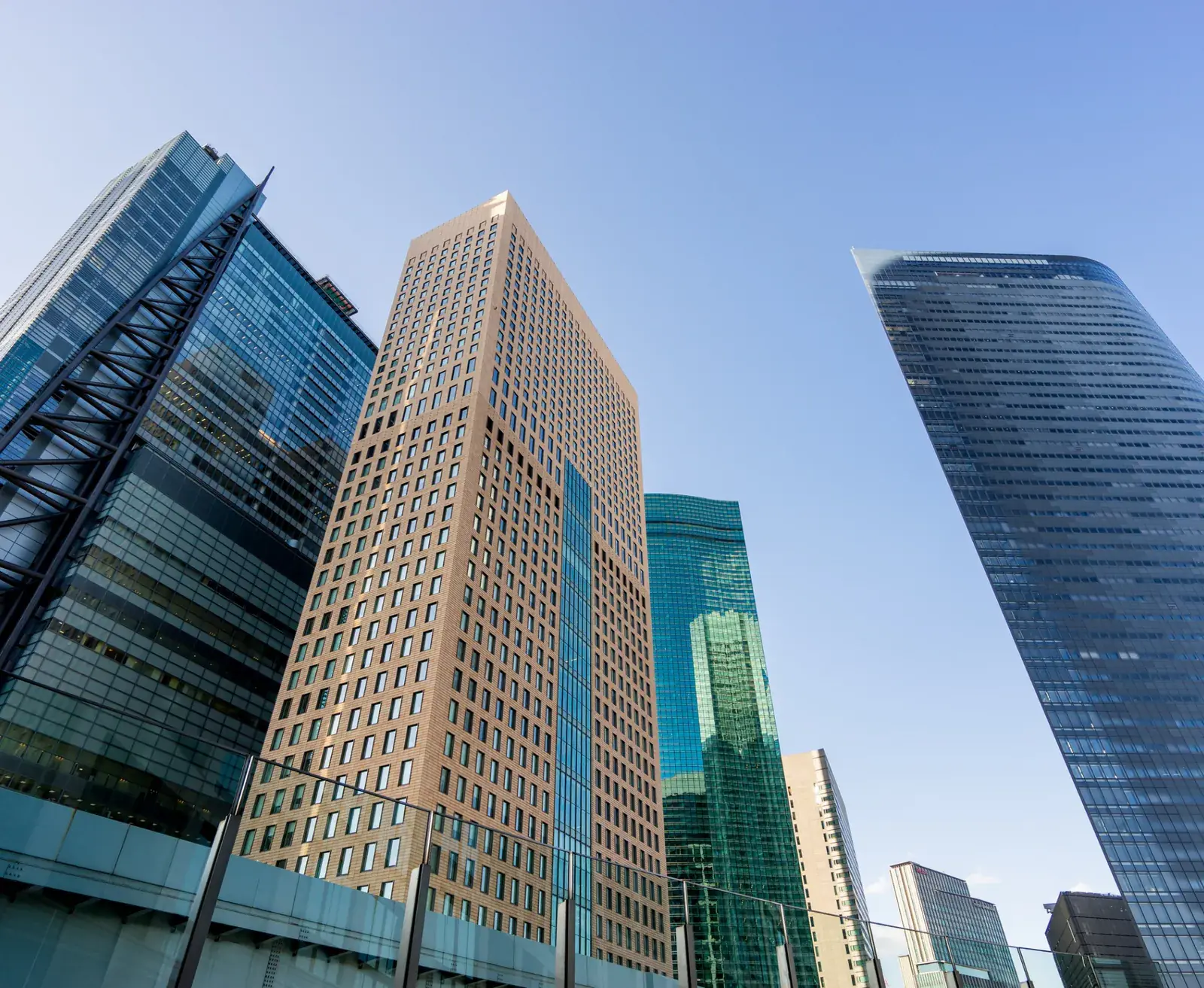 UAE financial district glass towers at dusk